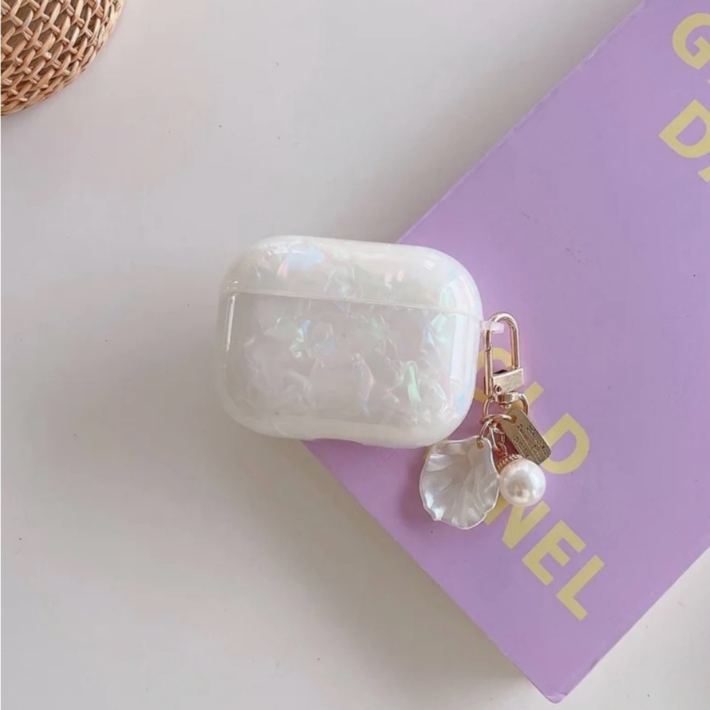 Iridescent White AirPods Case with Charm
